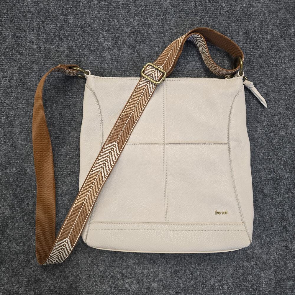The Sak Lucia Crossbody Bag Cream Stone Soft Leather Chevron Guitar Strap NWOT